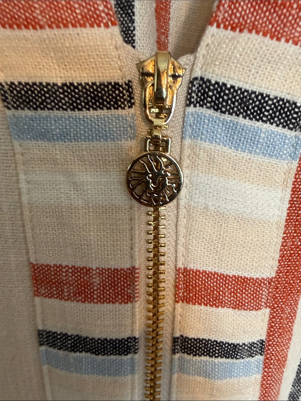 Anne Klein Striped Linen Blend Shift Dress Red Blue Gold Zip Front Size 4 - Picture 3 of 5
